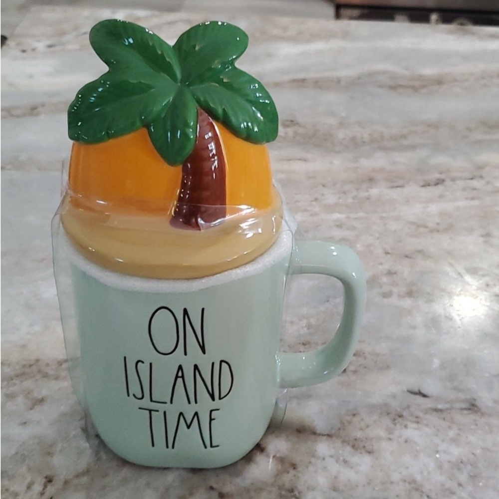 NEW Rae Dunn Mug w Topper. Tropical Collection. On Island Time.